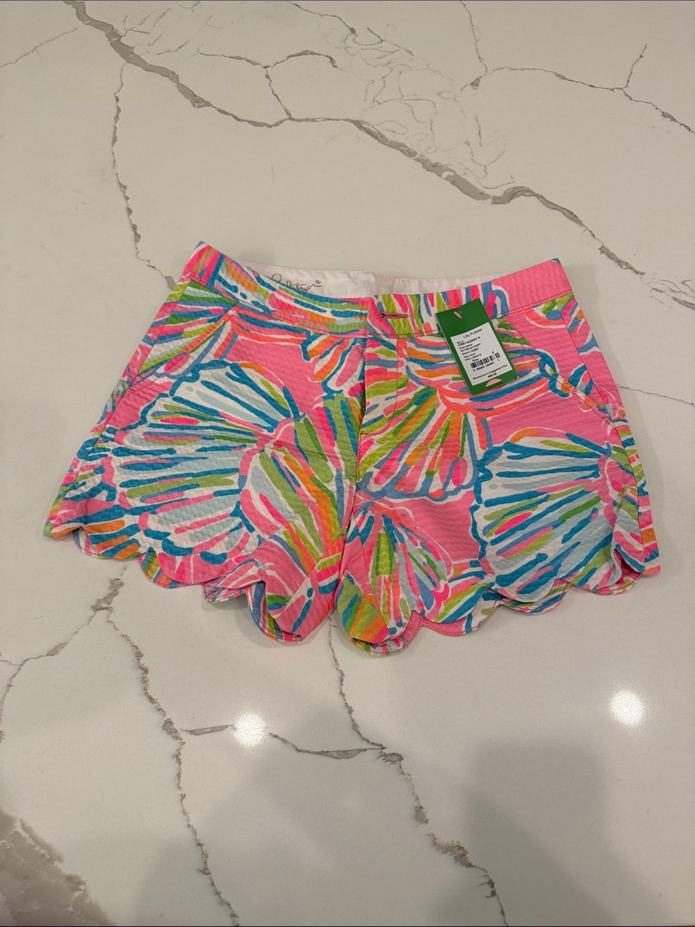 Lilly Pulitzer Pink Scallop-Hem Printed High-Waist Buttercup Shorts